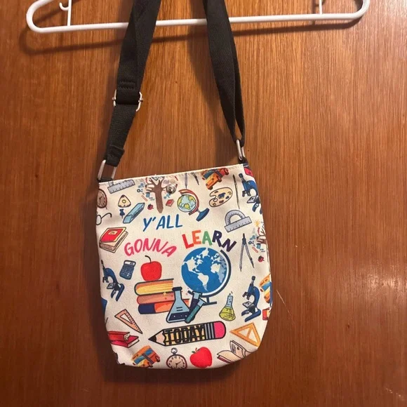 White 'Y'All Gonna Learn' Educational Print Crossbody Bag - Picture 7 of 15